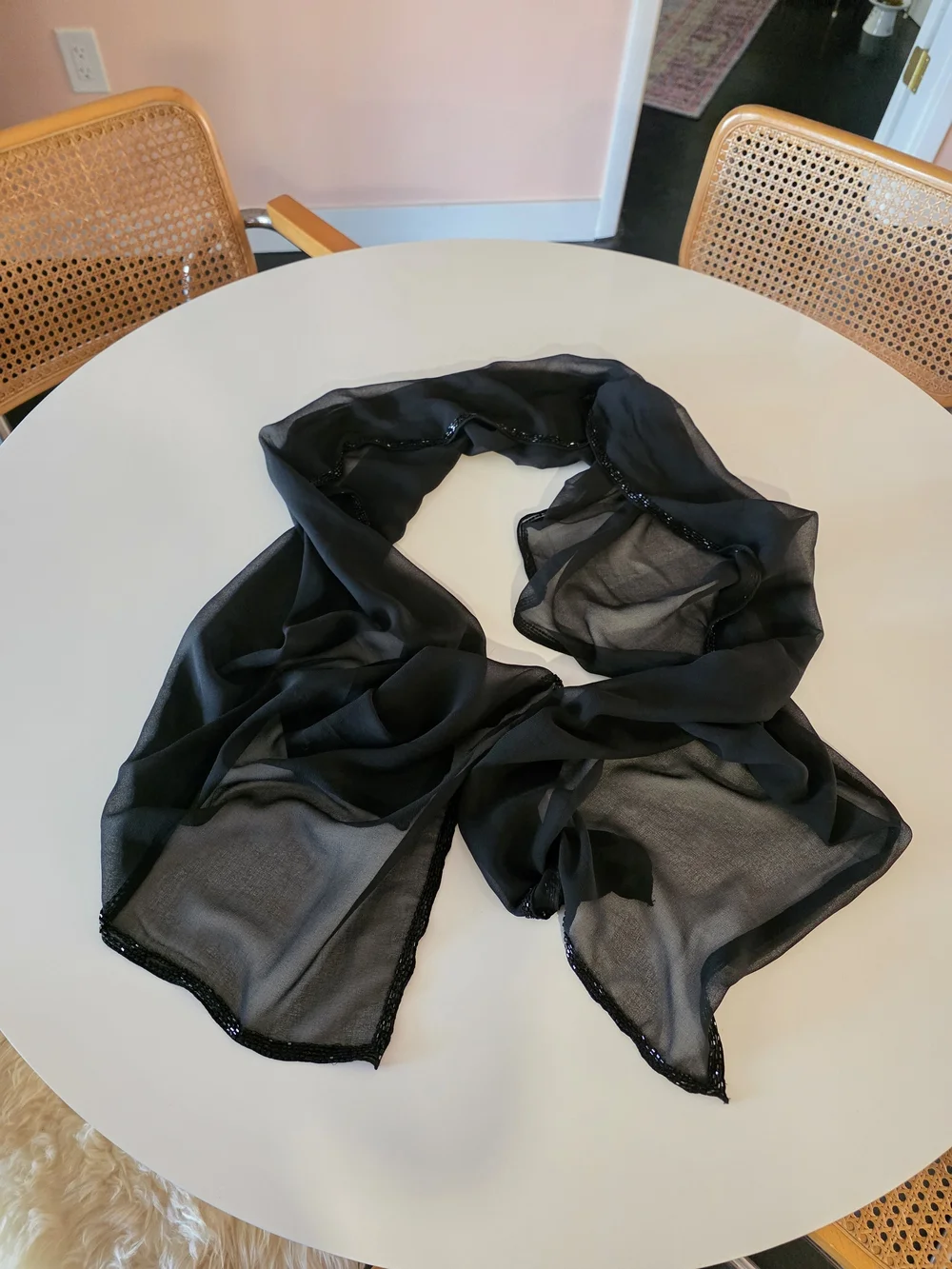 Elegant Black Sheer Evening Shawl